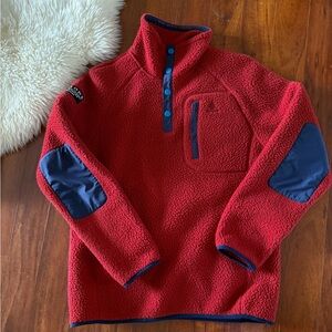 Cozy Red Sherpa Fleece w/ Fun Blue Accents